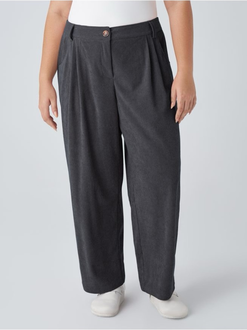 HALARA Mid Rise Zipper Pocket Plus Size Corduroy Casual Pants
